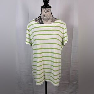 Talbots Green and White Cotton Striped Short Sleeve Tee Size L